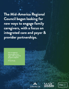 Promotional material for the Mid-Atlantic Regional Council's initiative on engaging family caregivers, highlighting a case study on partnership development.