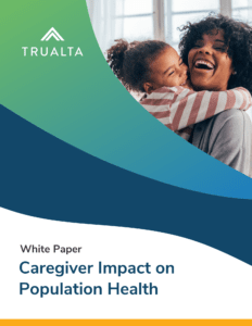 A joyful woman holding a child, with text referencing a 